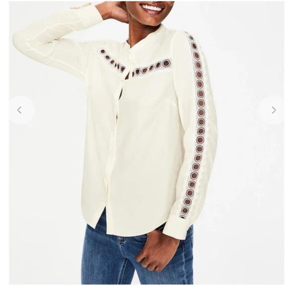 NWT Boden Ladies Cream Sheer Lace Cut-Outs Boho Chic Buttoned Blouse Top 10 - Picture 2 of 11